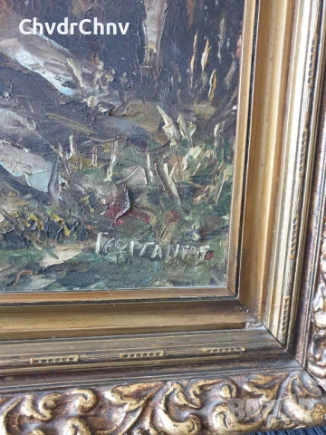 131х81см/стара голяма картина масло върху платно/къща-двор-овце-кладенец/барокова дървена рамка, снимка 9 - Картини - 50978396