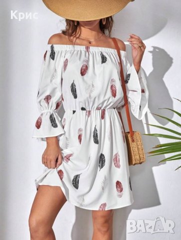 Лятна дамска рокля с голи рамене, размер L, снимка 4 - Рокли - 44506010