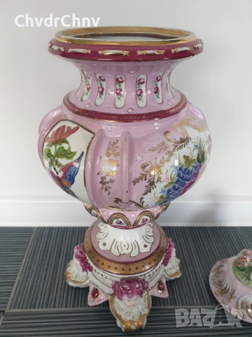 Meissen ваза урна 60см-8кг/голяма стара Майсен порцеланова ваза с капак, снимка 5 - Вази - 52440324