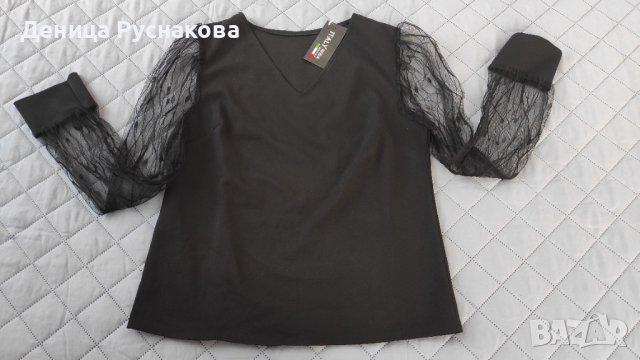 Черна блузка с дантелени ръкави , снимка 2 - Блузи с дълъг ръкав и пуловери - 40204782
