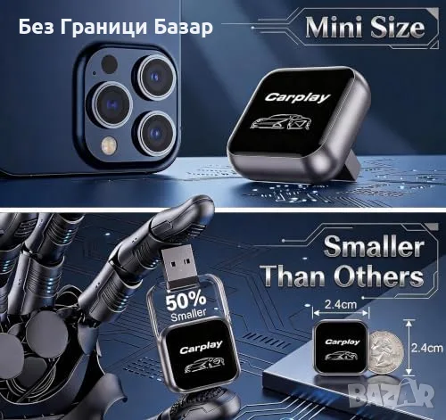 Нов Мини безжичен CarPlay адаптер Android Auto USB-C USB-A Wi-Fi 6 Bluetooth 5.3 кола телефон връзка, снимка 5 - Друга електроника - 56207598