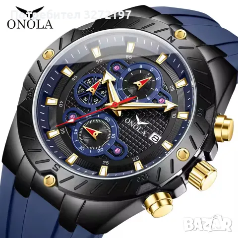 ONOLA кварцов часовник, хронограф, дата, водоустойчив, силиконова каишка, снимка 4 - Мъжки - 48032087