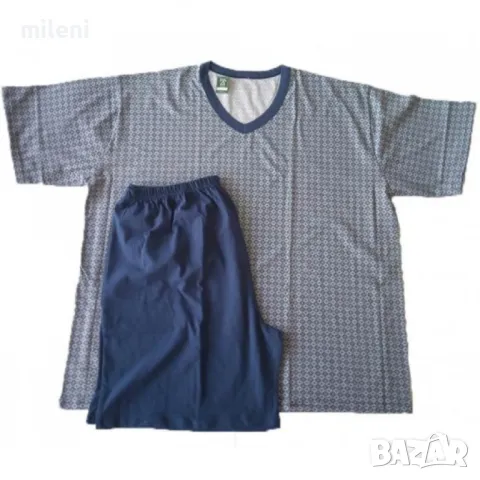 Мъжка Пижама Къс Ръкав Къс Панталон Голям Номер Размер - 5XL 6XL 7XL