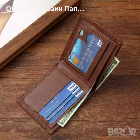 Мъжки портфейл от еко кожа – тънък бизнес портфейл с щипка за пари и отделения за карти, снимка 2 - Портфейли, портмонета - 53218351