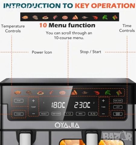 Дигитален въздушен фритюрник 10L • Две зони • 10-в-1 – STBuildHome, снимка 9 - Фритюрници - 51740742