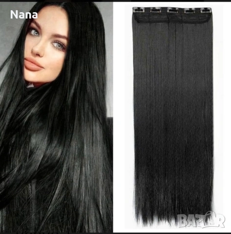 Черни треси екстеншън Дължина 60см Цена 21€, снимка 2 - Аксесоари за коса - 54183022