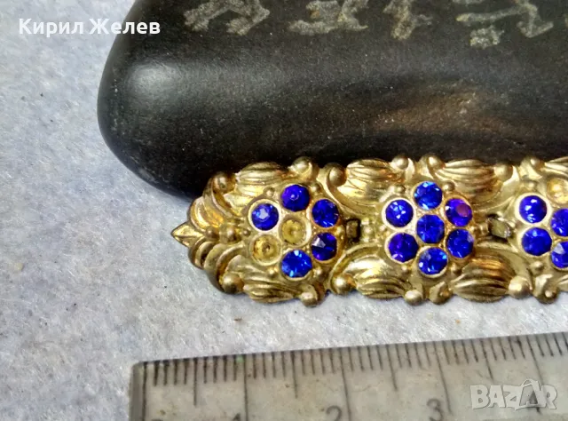 РАЗКОШНА СТАРА ФЛОРАЛНА АР НУВО СТИЛ БРОШКА с ФАСЕТИРАНИ КАМЪЧЕТА СИН ЦИРКОН 48830, снимка 5 - Антикварни и старинни предмети - 48734025