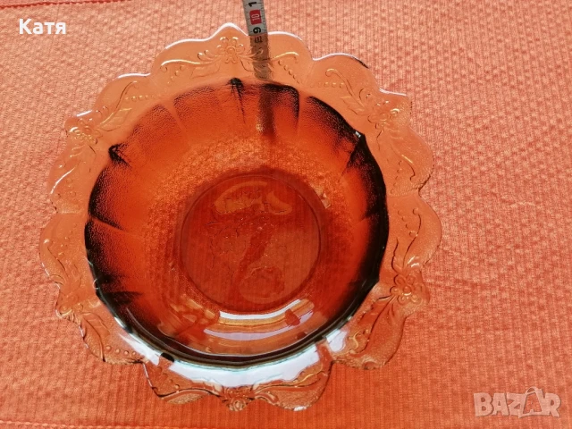 Винтидж преливаща кехлибарена купа, снимка 3 - Чинии - 50838491