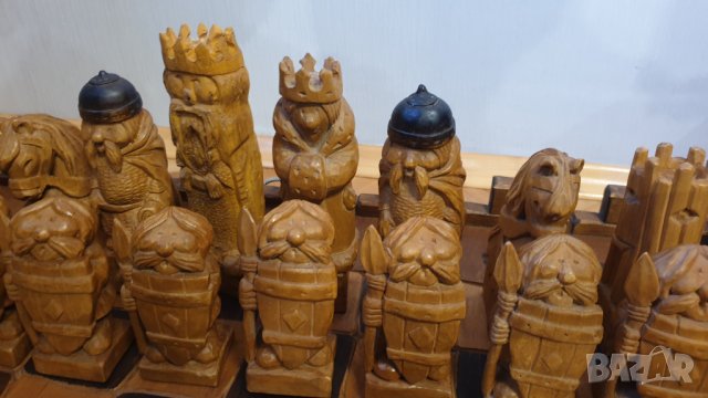 Голям стар дървен шах -ръчна изработка, снимка 8 - Антикварни и старинни предмети - 44327128