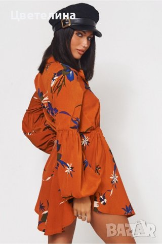 Дамска рокля риза с буфан ръкав М размер + подарък обички, снимка 11 - Рокли - 42597045