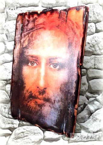 Исус Христос Торинската плащеница, картина декупаж 30/20 см , снимка 2 - Икони - 35005150
