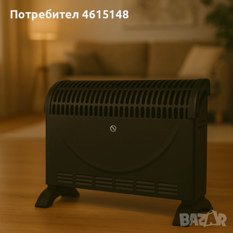 Конвекторен отоплител Rosberg – 2000W, 3 степени, с вентилатор, защита от прегряване, черен