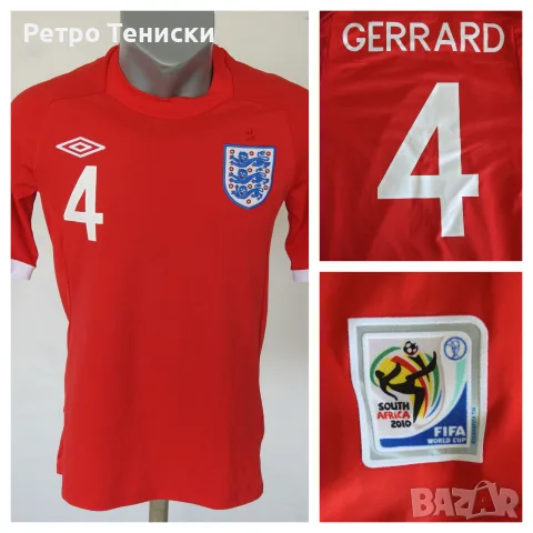 Тениска England — Гостуващ (Steven Gerrard #4) Umbro — Мъже размер 36 Червено (сезон 2010)