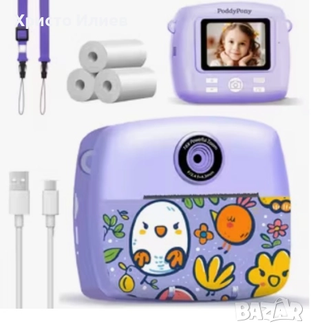 Фотоапарат с принтер за деца Фотоапарат за моментални снимки с принтер Лилав Розов Син, снимка 2 - Други - 52647134