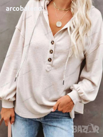 Дамско горнище с качулка Ежедневен свободен едноцветен суичър, 4цвята , снимка 2 - Суичъри - 44793379