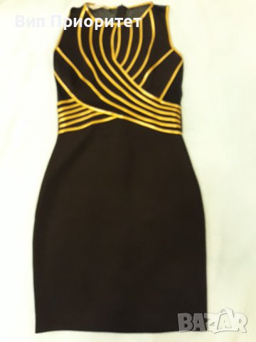 Бутикова рокля FERVENTE , черна с плътни и прозрачни сегменти /отстрани и на гърба/ + златни ивици, снимка 3 - Рокли - 37415384