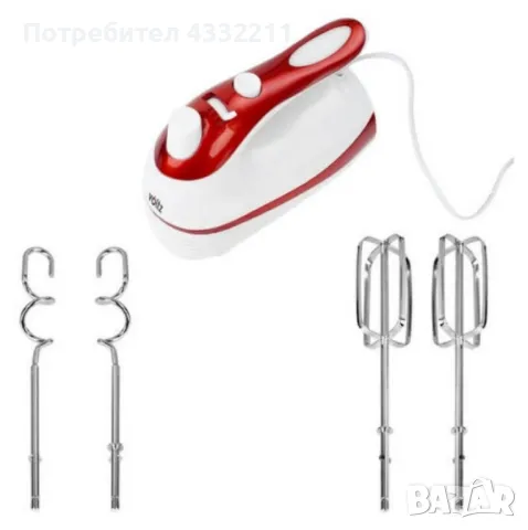 Миксер Voltz, 500W, 5 скорости и турбо бутон, бяло-червен, 2 ГОДИНИ ГАРАНЦИЯ, снимка 3 - Миксери - 48552006