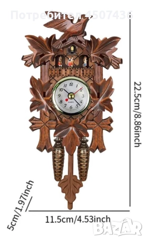 Дървен Тих кварцов часовник с махало,традиционен шале,ръчно изработен, снимка 6 - Стенни часовници - 52944027