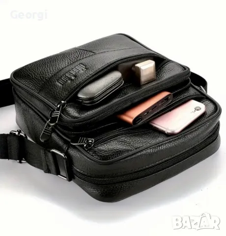 Компактна, Елегантна и Стилна мъжка кожена чанта с презрамки от Черна и Кафява естест. кожа!, снимка 8 - Чанти - 49296138