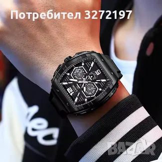 LIGE Кварцов ръчен часовник,Водоустойчив спортен часовник,Силиконова каишка,Хронограф, снимка 6 - Мъжки - 48425731