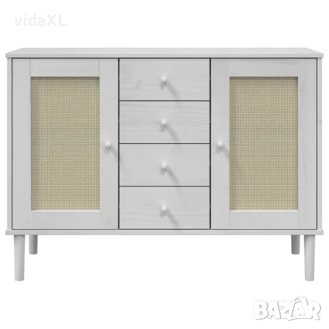 vidaXL Сайдборд "SENJA", ратанова визия, бял, 112x40x80 см, бор масив, снимка 5 - Бюфети - 56147320