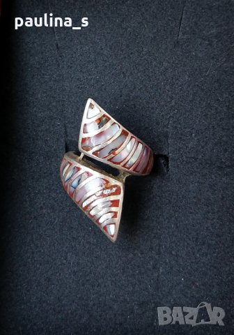 Стар турски пръстен със парчета естествен кралски седеф (реставриран) проба 925 , снимка 1 - Пръстени - 30033831