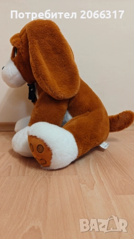 Плюшено куче със синя папийонка, 50x35x50 см, кафяво и бяло, снимка 3 - Плюшени играчки - 51967434