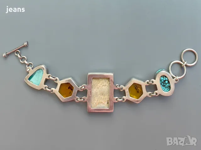 Сребърна гривна с естествени камъни, снимка 4 - Гривни - 56327276
