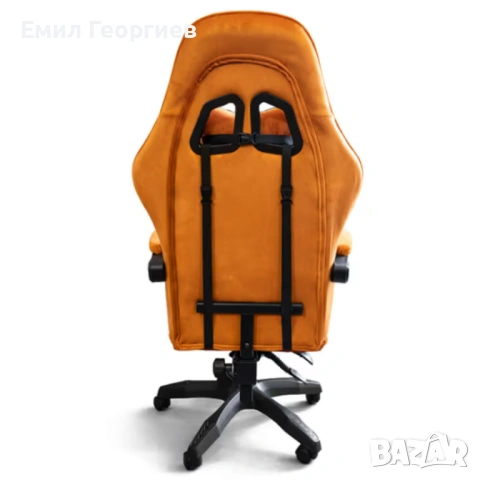 Оранжев велурен геймърски стол с поставка за крака – ергономичен, метална рамка, снимка 9 - Столове за офис - 53237902