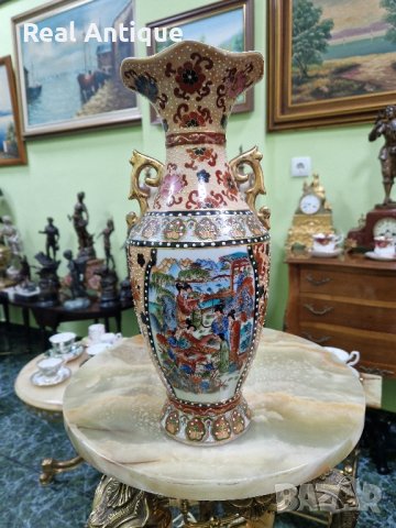 Красива антикварна порцеланова китайска ваза Satsuma , снимка 4 - Вази - 44304999