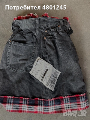 Ефектна деним пола с карирани детайли и висока талия, снимка 3 - Поли - 54241282