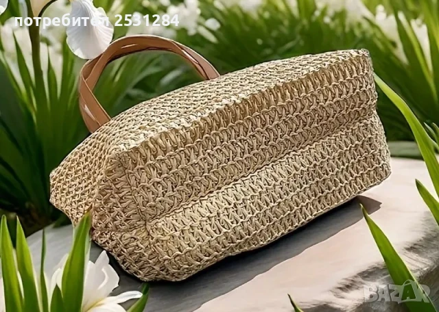 Нова дамска лятна плетена чанта в цвят Каки, снимка 9 - Чанти - 50613612
