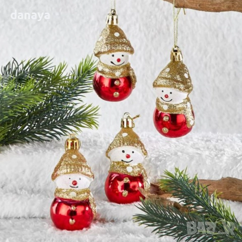 6124 Коледни играчки за елха Снежен човек, 4 броя