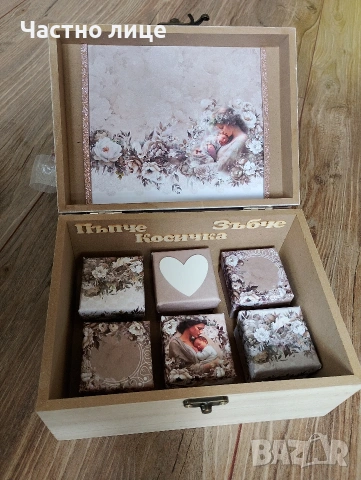 Дървена кутия за бебешки съкровища, подарък за бебе , снимка 5 - Други - 53909928