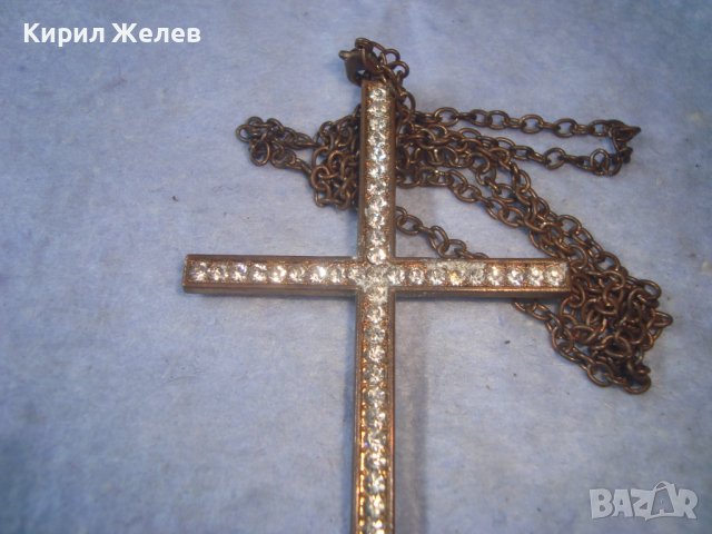 СТАР ГОЛЯМ МЕТАЛЕН АРТ КРЪСТ с КРИСТАЛЧЕТА и ВЕРИЖКА ФЕШЪН КОЛИЕ 27451, снимка 9 - Колиета, медальони, синджири - 36950329