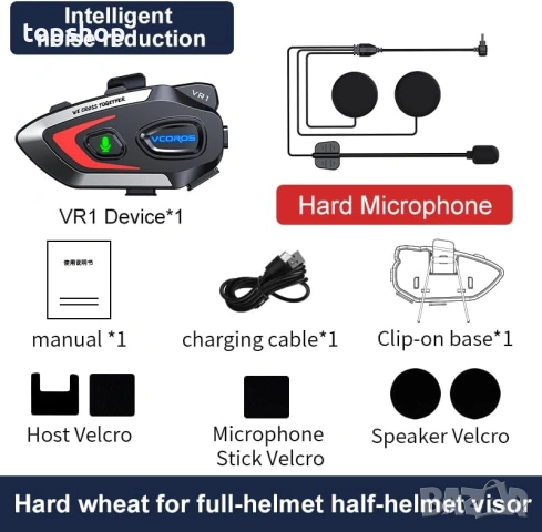 Bluetooth Слушалки за Каска VCOROS VR1 – 25ч. Батерия, IPX6, AI Voice, снимка 8 - Аксесоари и консумативи - 53251822