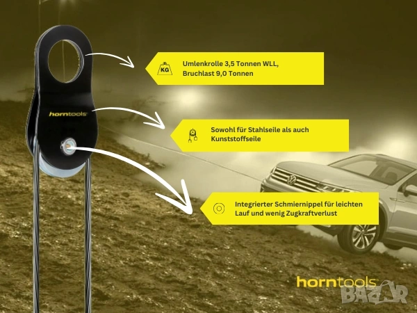 Полиспаст за лебедка 9 тона за стоманени и синтетични въжета, horntools, снимка 12 - Аксесоари и консумативи - 53295071