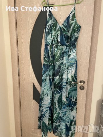 Разкошна ефирна цепка  нова елегантна ефирна дълга рокля екзотичен тропически принт номер 40, снимка 5 - Рокли - 42096016