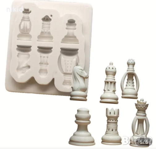 6 фигури за шах шахматни  пешки силиконов молд форма фондан шоколад декор , снимка 2 - Форми - 52395602