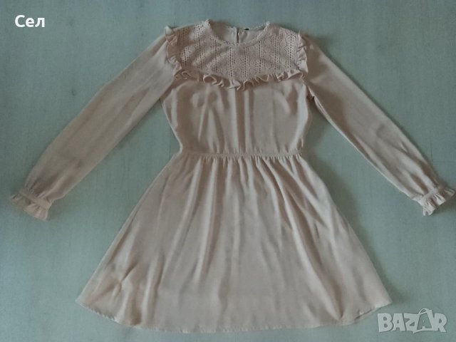 Елегантна рокля цвят пудра С-М, снимка 3 - Рокли - 51205573