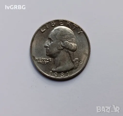 1/4 долар САЩ 1981 Четвърт долар САЩ 25 цента 1981 Америка, снимка 2 - Нумизматика и бонистика - 50278739