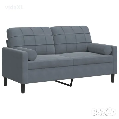 vidaXL 2-местен диван с декоративни възглавници тъмносив 140 см кадифе