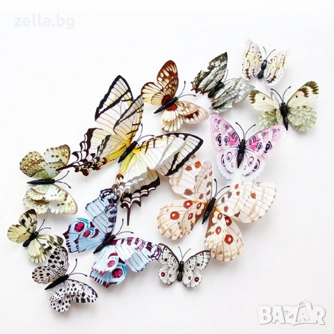 Комплект от 12 декоративни пеперуди, които да поставите на стената 3D с евтини магнитни декорации за, снимка 6 - Декорация за дома - 36629703