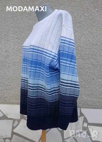 4XL Нов  пуловер в бяло и синьо, снимка 5 - Блузи с дълъг ръкав и пуловери - 40087678