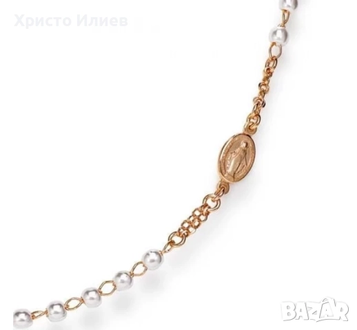 Колие от сребро 925 Amen броеница с перли кръст и икона , снимка 5 - Колиета, медальони, синджири - 52861497