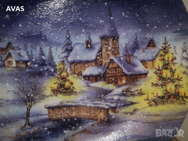 Коледна чиния декупаж Подарък за коледа Коледен пейзаж Зимна приказка, снимка 2 - Коледни подаръци - 31192815