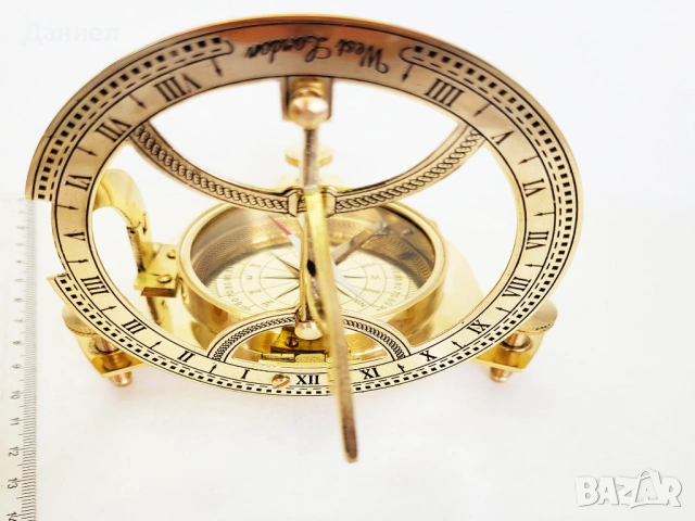 Луксозен компас от бронз със слънчев часовник – 11 см подарък с характер, снимка 3 - Подаръци за мъже - 54019244