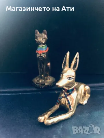 Месингови фигури на Анубис и Бастет, снимка 1