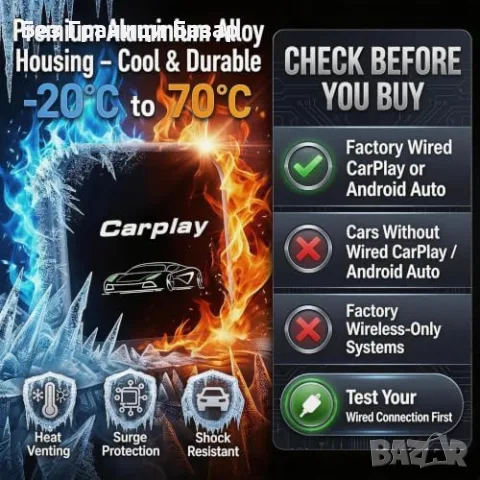 Нов Мини безжичен CarPlay адаптер Android Auto USB-C USB-A Wi-Fi 6 Bluetooth 5.3 кола телефон връзка, снимка 8 - Друга електроника - 56207598