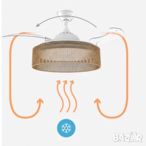 Brizy Bright Rattan – Вентилатор за таван с лампа и функция лято/зима, снимка 2 - Вентилатори - 54299103